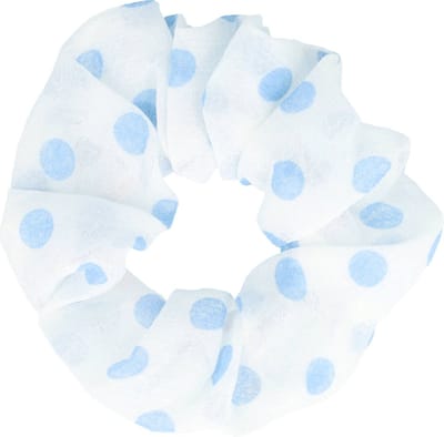 Haarsoires Haarelastiek Scrunchie – Stippenprint – Dunne Stof – Wit Blauw - Haarkrinkel - Haar Elastiek met Stof - Zacht & Haarvriendelijk