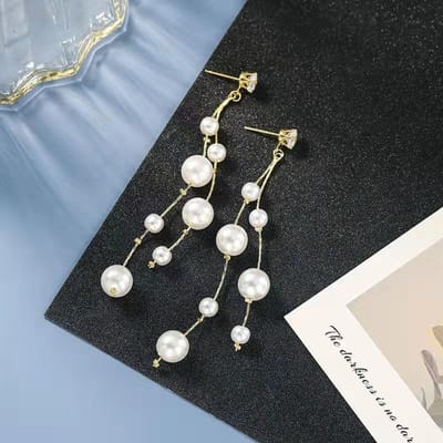 Lange Oorbellen Elegante Parel Kwast Oorbellen voor Vrouwen Kristallen Druppel Oorbellen Koreaanse Mode Hangende Oorbellen Bruiloft Feest Sieraden gray