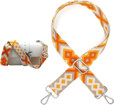 Brede Schouderband voor Tassen, 3.8 cm, Boho Stijl, Verstelbare Schouderband met Karabijnhaak voor Handtassen en Schoudertassen (Oranje)