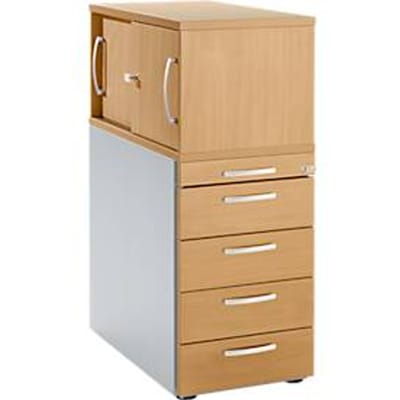 Schäfer Shop Genius ladeblok met bovenkastje incl. schuifdeur, volledig afsluitbaar, ronde handgreep, beuken