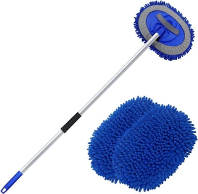 SAVI® Autowasborstel Telescopisch - Wasborstel Met Telescopische steel – Telescoop Wasborstel Met Zachte Borstel Haren – Blauw- 30cm x 20cm x 158cm