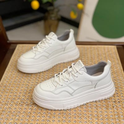Echt Leer Kleine Witte Schoenen Dames Lente Nieuwe Kleine Muffin Dikke Zool Verhoogde Casual Sportschoenen 40 white