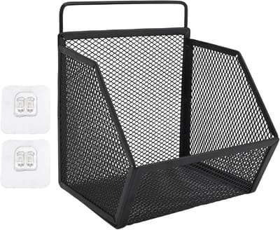 Draadopbergmand voor veelzijdige organisatie in keuken en slaapkamer, 13.3x10x15cm (Zwart) - Ideaal voor opslag, ruimtebesparend en decoratief