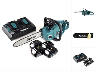 Makita DUC 353 PT4 Accu-kettingzaag 36V ( 2x18V ) Borstelloos 35 cm + 4x 5.0 Ah accu + dubbele lader