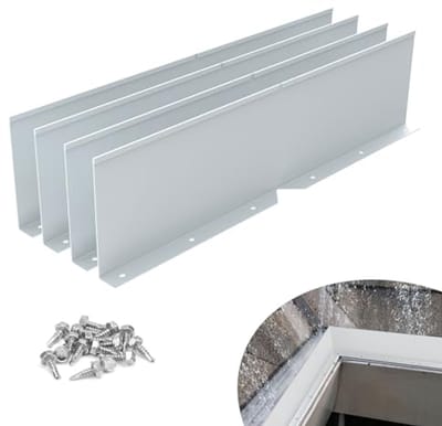 Set van 4 aluminium dakgoten spatschermen - Opvouwbare regenwaterdakgoot met schroeven voor platte daken, vallei en hoek - Buigbare dakomleider - Zilver