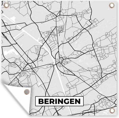 Tuin poster Zwart Wit – België – Plattegrond – Stadskaart – Kaart – Beringen - 200x200 cm - Tuindoek