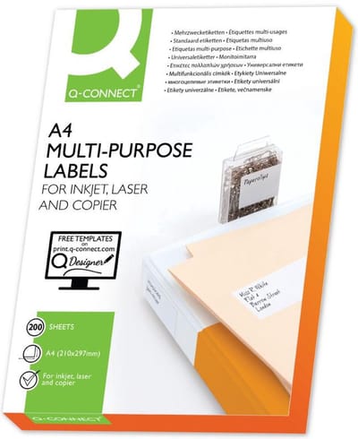 Q-CONNECT etiketten, wit, rechte hoeken, 105 x 148,5 mm, 200 vel, 4 etiketten per vel