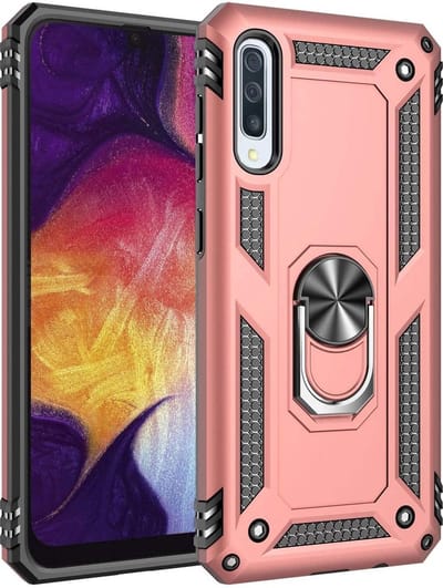 Hoesje Geschikt voor: Samsung Galaxy A20E Rugged Ring Armor schokbestendige rose goud