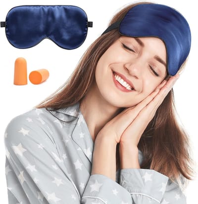 SnelShoppen - Zijde Slaapmasker voor Dames en Heren, 100% Huidvriendelijk, Aangenaam Oogmasker met Reistas, Ideaal voor Thuis en Reizen, Blauw - 1 Pac