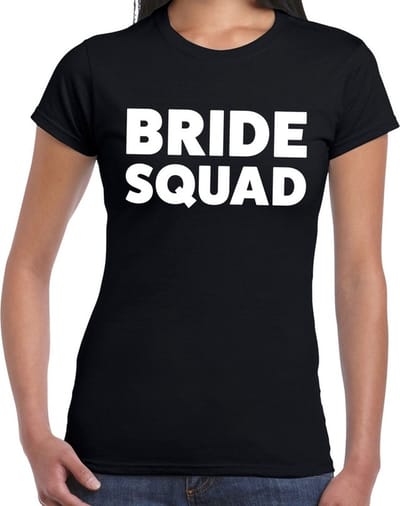 Bride Squad tekst t-shirt zwart dames - dames shirt Bride Squad- Vrijgezellenfeest kleding XS