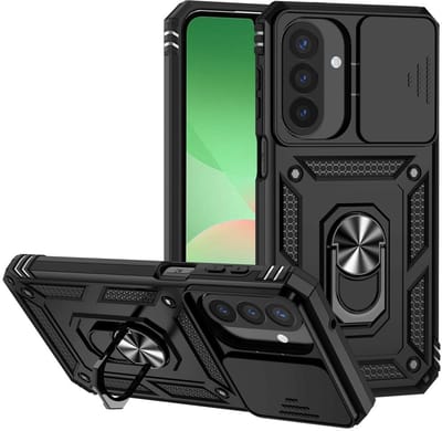 Coverup Hoesje - Geschikt voor Samsung Galaxy A27 Hoesje - Coverup Armor Ring Kickstand Back Cover met Camera Shield - Zwart