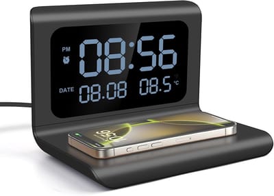 Wekker - Draadloze Oplaadklok - 15W Snel Opladen & LED Temperatuurdisplay - Stille Digitale Wekker - Met Afneembare Docking Stations - Ideaal voor Slaapkamer & Cadeau