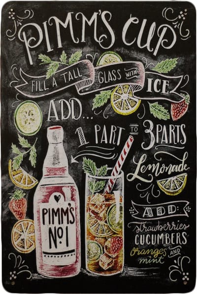 Wandbord - Pimms cup - Metalen Wandbord - Mancave - Mancave decoratie - Metal sign - Tekstborden - Cocktails - Bar decoratie - UV bestendigt - 20 x 30cm