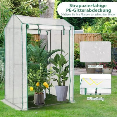 COSTWAY Broeikas tomaten, 100 x 81 x 150 cm, foliekas met PE roosterfolie, tuinkas met oprolbare deur met ritssluiting, tomatenhuis klein en beloopbaar, metalen frame