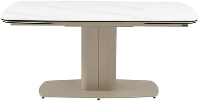 Vente-unique Verlengbare eettafel 6 tot 10 plaatsen van keramiek en metaal - Wit en taupegrijs marmereffect - CARIOULA