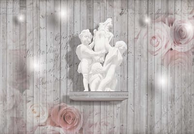 Fotobehang Planks Roses Sculpture Angels | XL - 208cm x 146cm | 130g/m2 Vlies