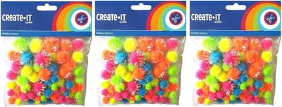 Knutsel pompoms neon gekleurd met glitters - 225x - 0,8 tot 2,3 cm - Hobby decoratie materiaal