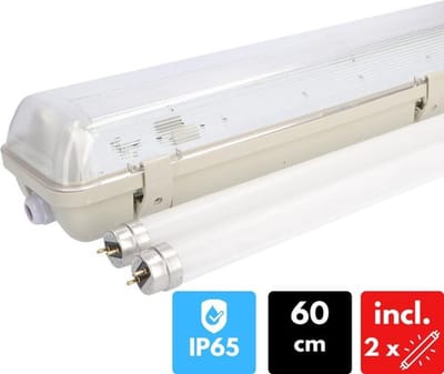 Proventa EcoPlus LED TL Dubbel Armatuur 60cm incl 2 LED buizen - Binnen & Buiten - Tl-buizen - Tl-armaturen - Tl-verlichting