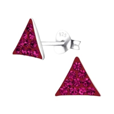 Aramat Jewels | Oorbellen | Zilveren oorstekers driehoek fuchsia roze kristal | | | |7mm | Zilver | Kinderen, Volwassenen | Verkleurd niet