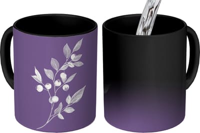 Magische Mok - Foto op Warmte Mokken - Koffiemok - Tak - Sierlijk - Bladeren - Minimalistisch - Magic Mok - Beker - 350 ML - Theemok