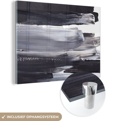 MuchoWow® Glasschilderij 120x90 cm - Schilderij acrylglas - Verf - Zwart - Design - Foto op glas - Schilderijen