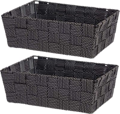 Kast/badkamer opbergmandjes - Set van 4x stuks - zwart - 24 x 20 x 8 cm - 10 liter - opbergmandjes