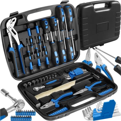 tectake® Universele Gereedschapskoffer - 57-Delig, Gevuld met Gereedschap - Voor Huishouden, Garage & Werkplaats - Inclusief Hamer, Schroevendraaier, Tang en Nog Veel Meer