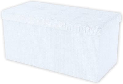 Opvouwbare bank 76x38x38 cm wit stof - Zitkubus deksel opbergruimte - Voetensteun opvouwbare opbergdoos