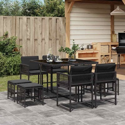 vidaXL - 9-delige - Tuinset - poly - rattan - zwart
