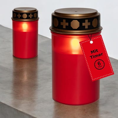 Novaliv 2 stuks graflichten LED zonder batterij en timer 6/18 graflichten rood langdurige graflicht LED kaarsen flikkerende vlam grafkaars gedenkkaars graflantaarn eeuwig licht rouwkaars