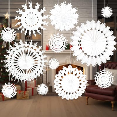 12 Stuks 3D Witte Sneeuwvlokken Versieringen voor Kerstmis, Hangdecoraties voor Feestdagen en Thuisdecoratie
