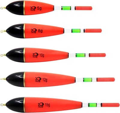 SnelShoppen - 5 Pcs Drijvende Vlotters voor Vissen, 5g, 8g, 10g, 12g, 15g, Stevige Kunststof, Opvallende Kleuren voor Snoek, Baars, Karper, Perfect vo