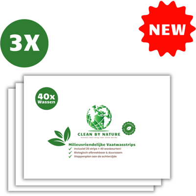 Clean By Nature® Milieuvriendelijke Vaatwasstrips - 120x Wasbeurten - Plastic Vrij - Eco Friendly - Vaatwastabletten - Vaatwasmiddeldoekjes - Vaatwasserstrips - Vaatwasmiddel - Wasvellen - Proefpakket - Vegan - Zero Waste - Met zorg voor onze aarde.