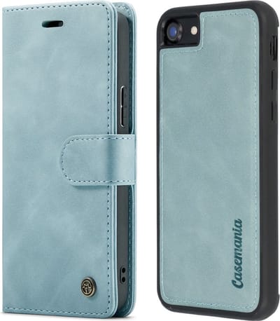 CaseMania Bookcase hoesje geschikt voor Apple iPhone SE (2022)/SE (2020)/8/7 - Effen Aqua - Kunstleer - 2-in-1 Magnetisch Uitneembaar Design