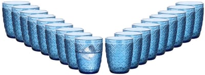 Vivalto Drinkglazen Tropical Shells - waterglazen - blauw transparant - glas - set 18x stuks - 290 ml - stapelbaar