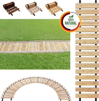 Floranica Uitrolbare houten tuinpad Rollpad van lariks 30 cm x 1 m Onbehandeld Uitrolbaar looppad tuinpad, gebogen, antislip, decoratief, voor feesten, bruiloften, binnenplaats