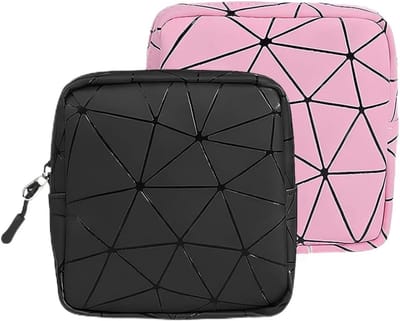 Tamponopslag en Menstruatiezak, 2 Stuks, Draagbare Mini Tas voor Sanitaire Producten, Waterdichte Opbergtas voor Vrouwen in Zwart en Roze, Ideaal voor Reizen en Dagelijks Gebruik