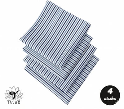Tavas Servetten - 30 x 30 cm - Set van 4 stuks - Blauw Gestreepte - Katoen