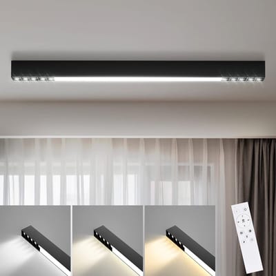 NETTLIFE Plafondlamp - 80CM - LED Plafondverlichting - Dimbaar - Zwart - Lange Bureaulamp - 25W moderne Lamp - met Afstandsbediening - voor Slaapkamer | Keuken | Woonkamer