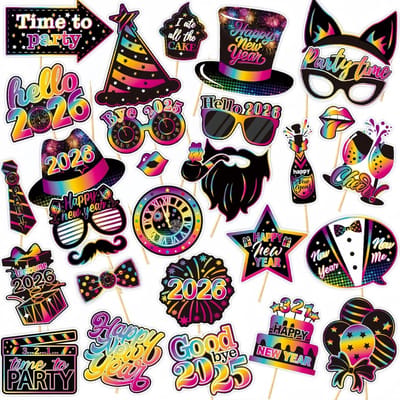 30 Stuks Foto Booth Props voor Oud en Nieuw, Feestdecoraties en Accessoires voor een Gelukkige Jaarwisseling
