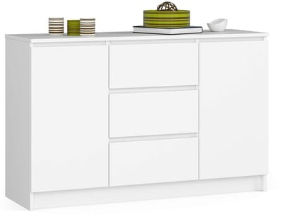 Ladekast K120 met 3 Lades en 2 Deuren / AKORD Furniture Factory / Wit / 120 x 77 x 40 cm