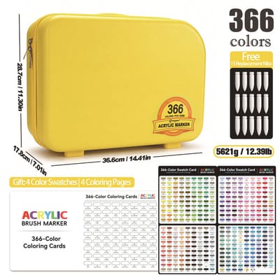 Acrylmarkers - 366 kleuren Lemon Yellow - zachte punt zonder drukken - voor kunst, DIY, handtekenen en graffiti - geschenkdoos