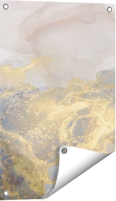 Gards Tuinposter Abstracte Kunst van Grijze Gouden Marmer - 40x60 cm - Tuindoek - Tuindecoratie - Wanddecoratie buiten - Tuinschilderij