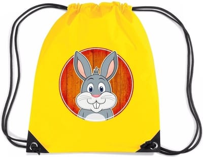 Konijnen rijgkoord rugtas / gymtas - geel - 11 liter - voor kinderen