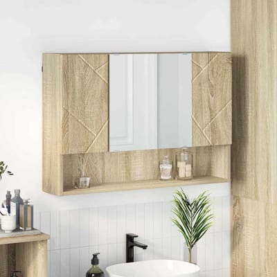 vidaXL - Spiegelkast - met - opslag - Sonoma - Eik - 80 - x - 17 - x - 55 - cm - Bewerkt - hout