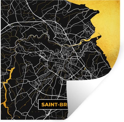 Muurstickers - Sticker Folie - Frankrijk – Saint-Brieuc – Stadskaart – Plattegrond – Kaart - 100x100 cm - Plakfolie - Muurstickers Kinderkamer - Zelfklevend Behang XXL - Zelfklevend behangpapier - Stickerfolie