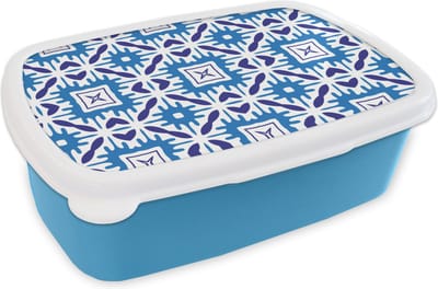 Broodtrommel Blauw - Lunchbox - Brooddoos - Vector - Blauw - Tegels - Patronen - 18x12x6 cm - Kinderen - Jongen