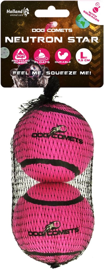 Dog Comets Neutron Star - Hondenbal Met Pieper - Ø 7,5 cm - Hondenspeelgoed - Tennisbal - Stuiterende tennisbal - Roze - 2 stuks