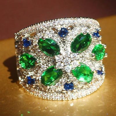 Luxe Groene Bloem Zirkoon Kristal Ring voor Dames Bruiloft Verloving Feest Ring Sieraden Cadeau voor vrouwen cadeau 10 white