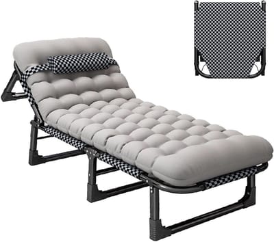 Vouwbed met Rugleuning - Campingbed Gastenbed - Ontspannen Buiten - Verstelbare Rugleuning - 193x68x28cm - Grijs